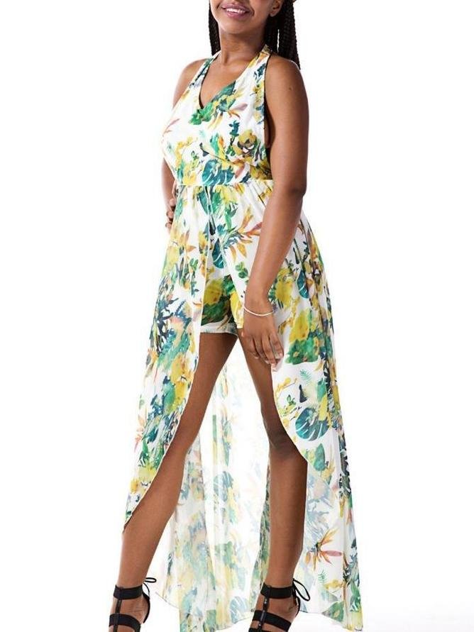 Floral Printed Sling Deep V Neck Backless Maxi Dress - Maxi Dresses - INS | Online Fashion Free Shipping Clothing, Dresses, Tops, Shoes - 20/05/2021 - Color_Green - DRE2105201030