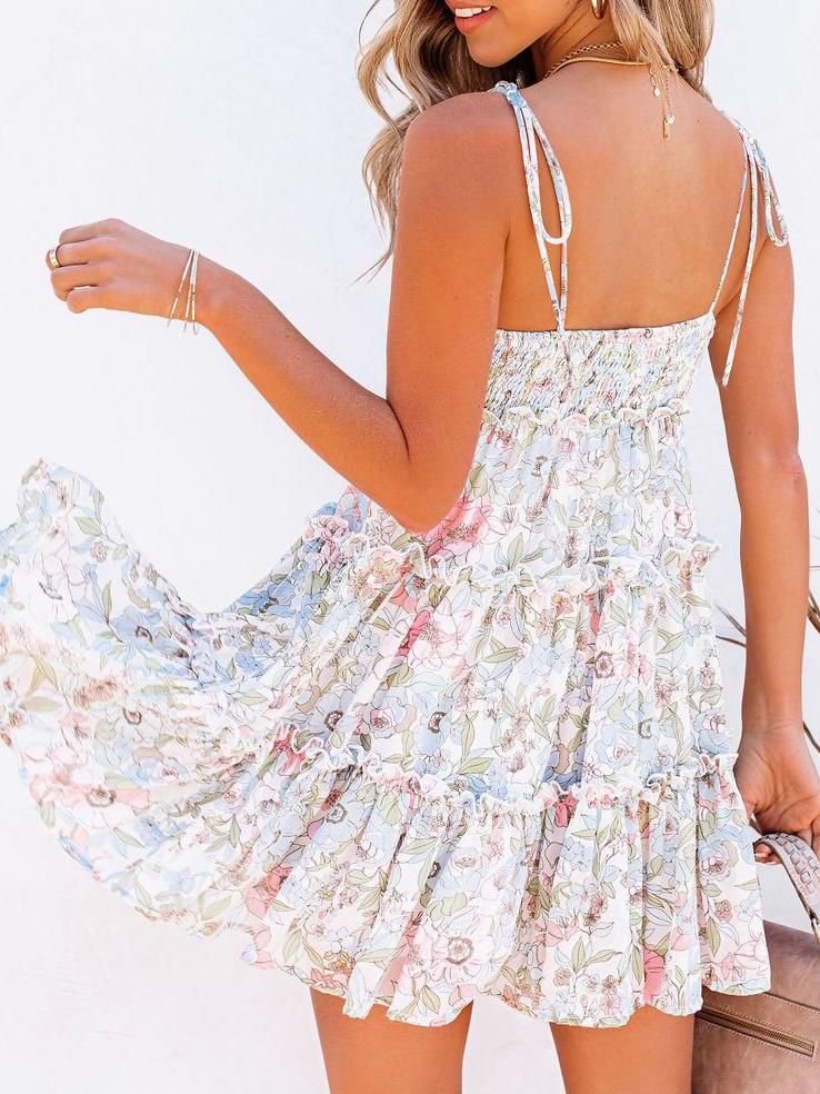 Floral Sling Sleeveless Beach Dress - Mini Dresses - INS | Online Fashion Free Shipping Clothing, Dresses, Tops, Shoes - 10/06/2021 - Color_White - DRE2106100277