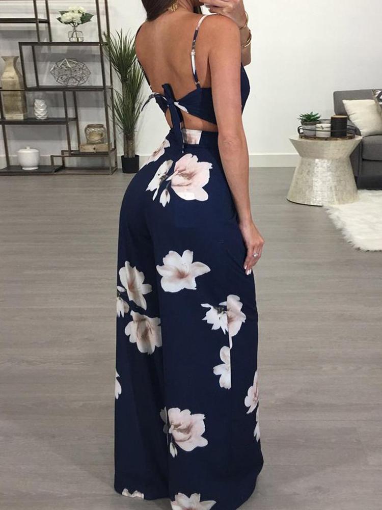 Floral Spaghetti Strap Wide Leg Jumpsuit - Jumpsuits & Rompers - INS | Online Fashion Free Shipping Clothing, Dresses, Tops, Shoes - 30/04/2021 - Color_ Dark Blue - JUM210430070