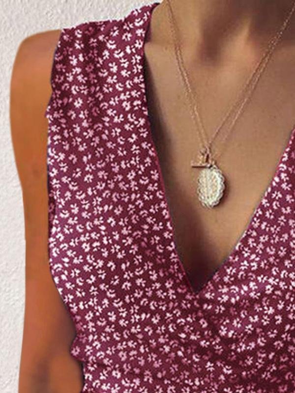 Floral V-neck Sleeveless Ruffled Hem Dress - Mini Dresses - INS | Online Fashion Free Shipping Clothing, Dresses, Tops, Shoes - 10-20 - 16/06/2021 - color-black