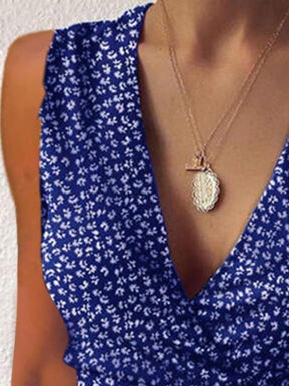 Floral V-neck Sleeveless Ruffled Hem Dress - Mini Dresses - INS | Online Fashion Free Shipping Clothing, Dresses, Tops, Shoes - 10-20 - 16/06/2021 - color-black