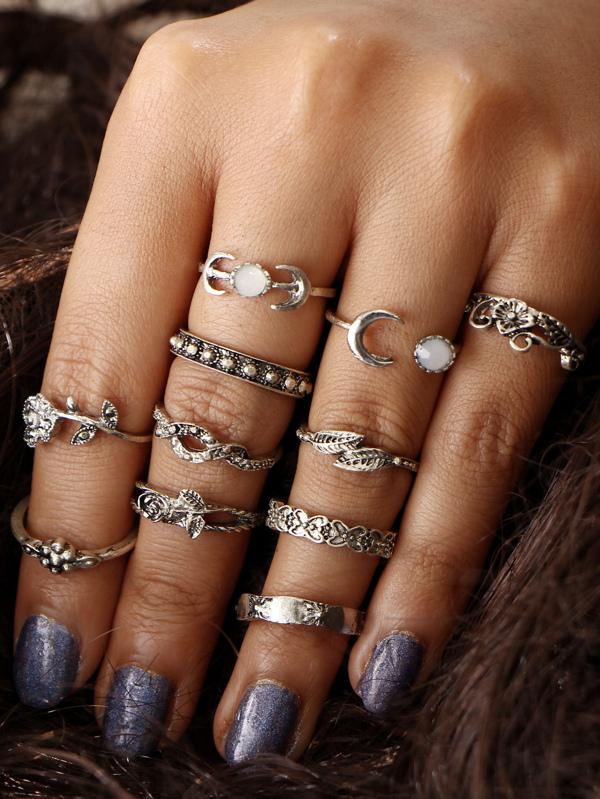 Flower And Leaf Design Ring Set 11pcs - INS | Online Fashion Free Shipping Clothing, Dresses, Tops, Shoes