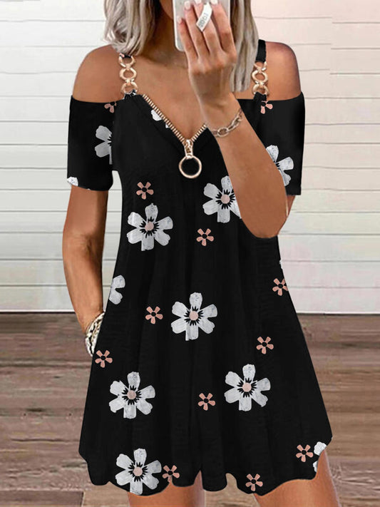 Flower Print Zipper Suspender Dress - Mini Dresses - INS | Online Fashion Free Shipping Clothing, Dresses, Tops, Shoes - 06/07/2021 - 20-30 - color-black