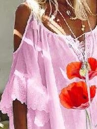 Flower Printed Off-shoulder Mini Dress - Mini Dresses - INS | Online Fashion Free Shipping Clothing, Dresses, Tops, Shoes - 15/06/2021 - Color_Blue - Color_Pink