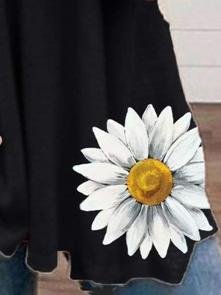 Flower Printed Zipper Off-shoulder T-shirt - T-shirts - INS | Online Fashion Free Shipping Clothing, Dresses, Tops, Shoes - 06/07/2021 - 20-30 - color-black