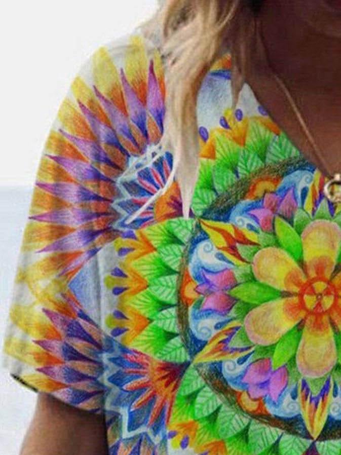 Flower Shape Print Short-sleeved T-shirt - T-shirts - INS | Online Fashion Free Shipping Clothing, Dresses, Tops, Shoes - 09/06/2021 - Color_Gray - Size_2XL