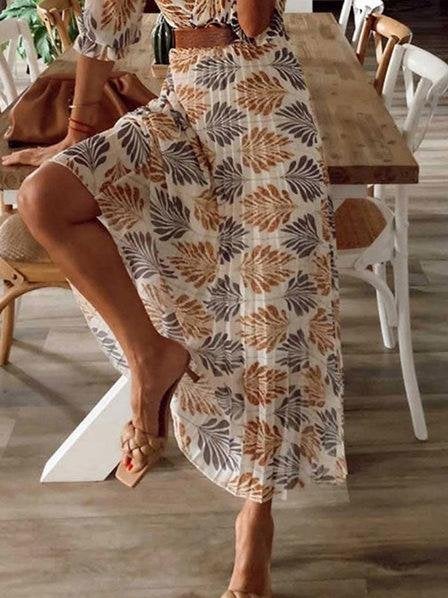 Flowy V-neck Printed Belted Holiday Dress - Maxi Dresses - INS | Online Fashion Free Shipping Clothing, Dresses, Tops, Shoes - 01/06/2021 - Color_White - DRE2105311126