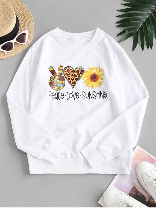 French Terry Sunflower Heart Gesture Graphic Sweatshirt - INS | Online Fashion Free Shipping Clothing, Dresses, Tops, Shoes