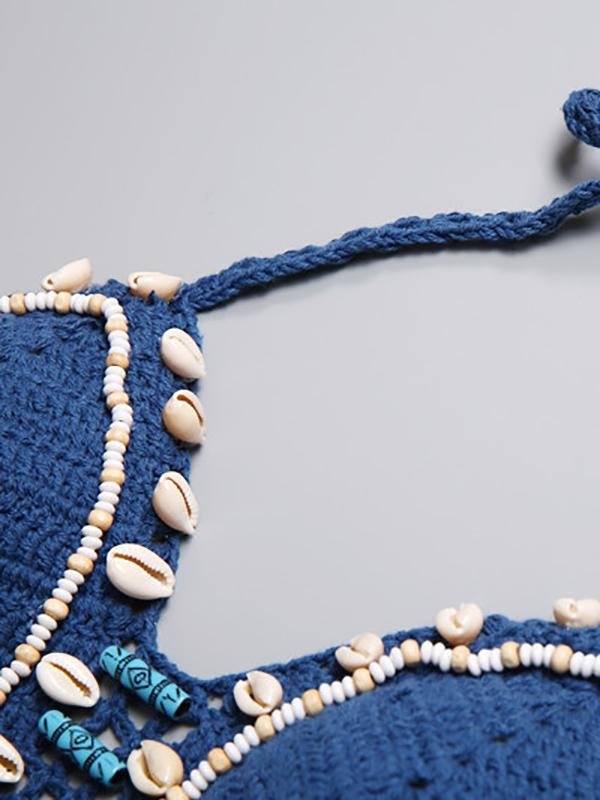 Fringe Halter Crochet Triangle Bikini Two Piece Swimsuit - Swimsuits - INS | Online Fashion Free Shipping Clothing, Dresses, Tops, Shoes - 14/04/2021 - Season_Summer - Size_One Size