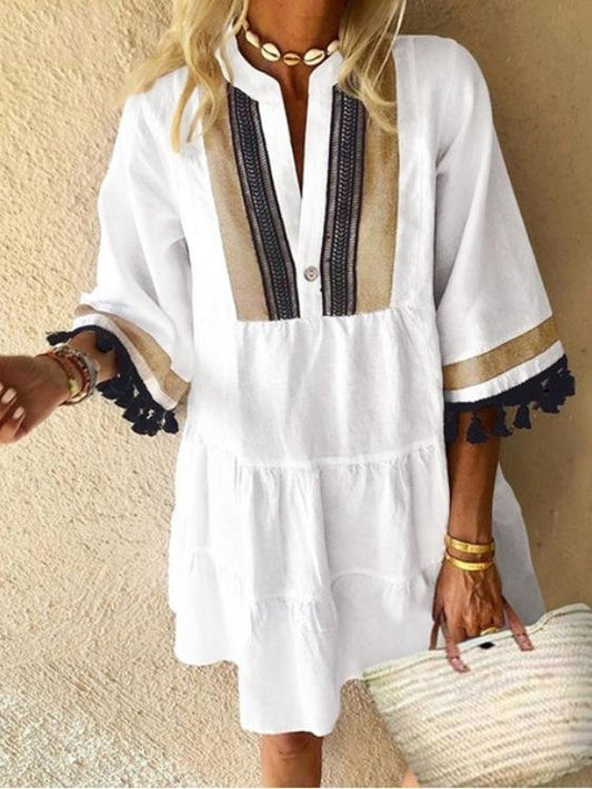 Fringed V-Neck Retro Mini Dress - Mini Dresses - INS | Online Fashion Free Shipping Clothing, Dresses, Tops, Shoes - 15/06/2021 - Category_Mini Dresses - Color_Black