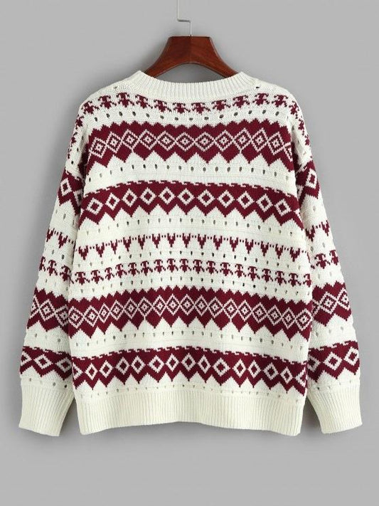 Geo Drop Shoulder Pointelle Knit Sweater - INS | Online Fashion Free Shipping Clothing, Dresses, Tops, Shoes