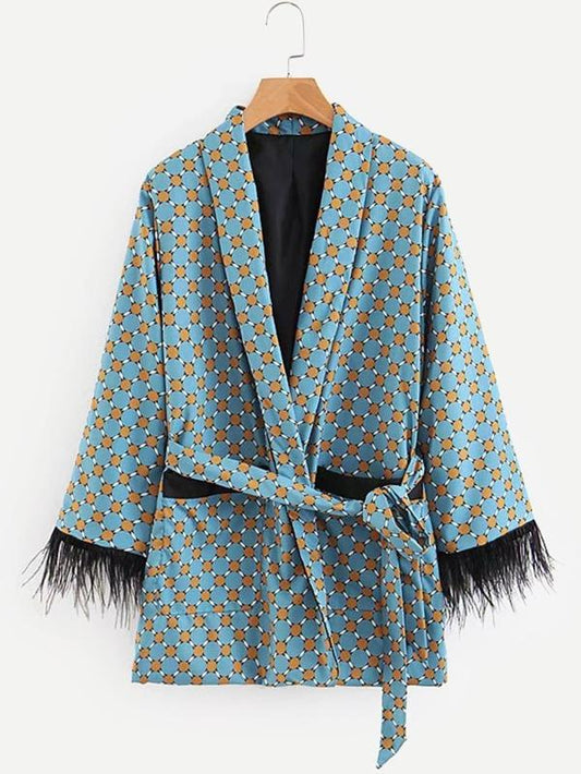 Geo Pattern Fringe Trim Wrap Blazer - INS | Online Fashion Free Shipping Clothing, Dresses, Tops, Shoes