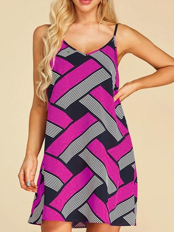 Geometric Print Casual Sleeveless Suspender Dress - Mini Dresses - INS | Online Fashion Free Shipping Clothing, Dresses, Tops, Shoes - 09/06/2021 - Color_Gray - Color_Purple