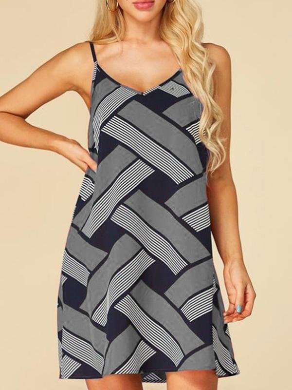 Geometric Print Casual Sleeveless Suspender Dress - Mini Dresses - INS | Online Fashion Free Shipping Clothing, Dresses, Tops, Shoes - 09/06/2021 - Color_Gray - Color_Purple