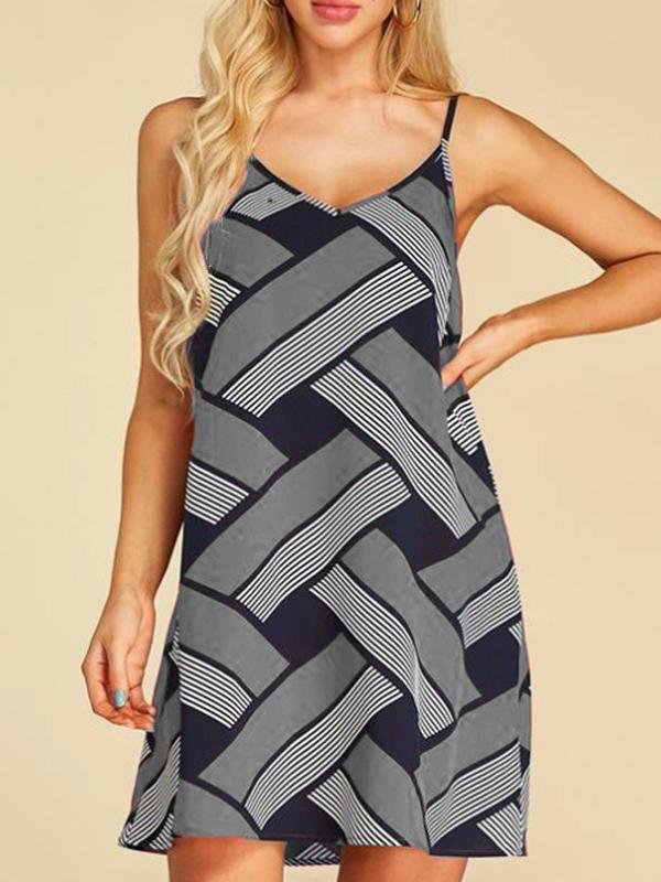 Geometric Print Casual Sleeveless Suspender Dress - Mini Dresses - INS | Online Fashion Free Shipping Clothing, Dresses, Tops, Shoes - 09/06/2021 - Color_Gray - Color_Purple