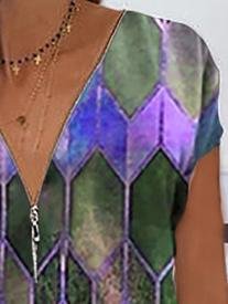 Geometric V-neck Casual T-shirt - T-shirts - INS | Online Fashion Free Shipping Clothing, Dresses, Tops, Shoes - 10-20 - 18/06/2021 - color-pink