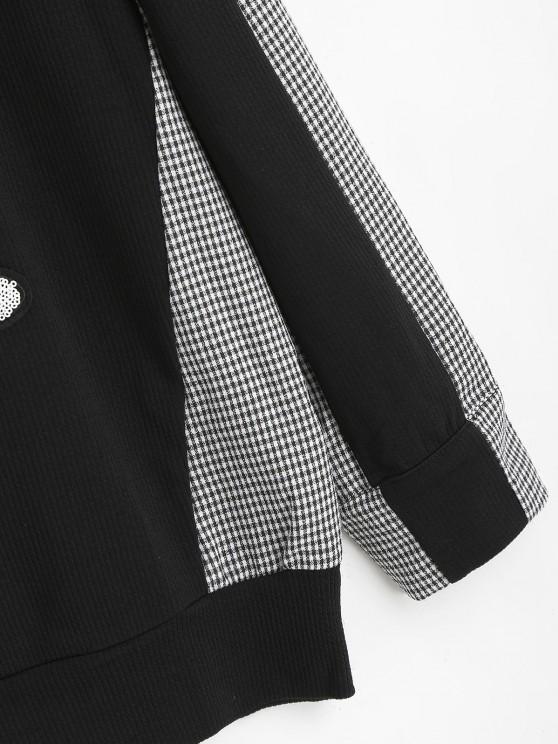 Gingham Sequined Cat Ribbed Sweatshirt - INS | Online Fashion Free Shipping Clothing, Dresses, Tops, Shoes