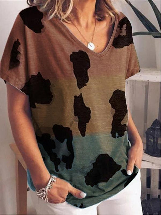 Gradient Print Short-sleeved T-shirt - T-Shirt - INS | Online Fashion Free Shipping Clothing, Dresses, Tops, Shoes - 02/06/2021 - Color_Black - Color_Brown