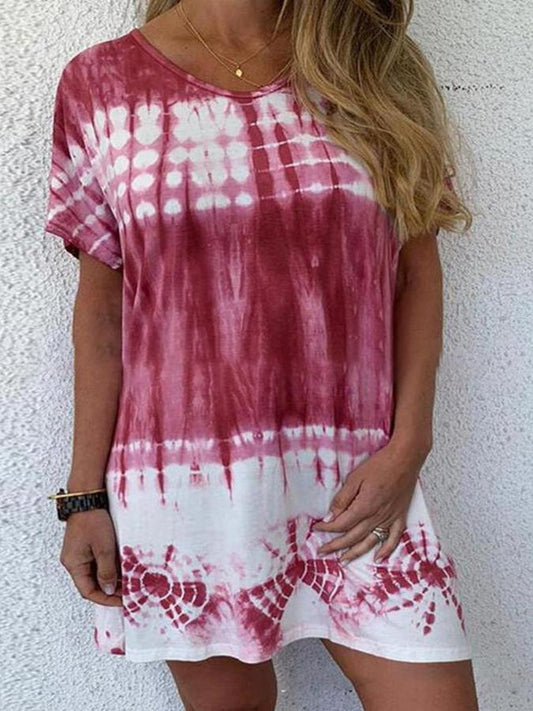 Gradient Round Neck Short Sleeve Dress - Mini Dresses - INS | Online Fashion Free Shipping Clothing, Dresses, Tops, Shoes - 10-20 - 19/06/2021 - color-light-blue