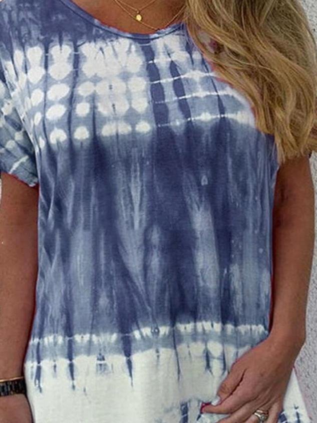 Gradient Round Neck Short Sleeve Dress - Mini Dresses - INS | Online Fashion Free Shipping Clothing, Dresses, Tops, Shoes - 10-20 - 19/06/2021 - color-light-blue