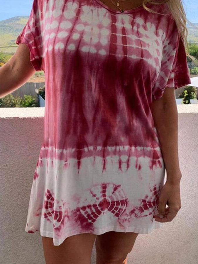 Gradient Round Neck Short Sleeve Dress - Mini Dresses - INS | Online Fashion Free Shipping Clothing, Dresses, Tops, Shoes - 10-20 - 19/06/2021 - color-light-blue