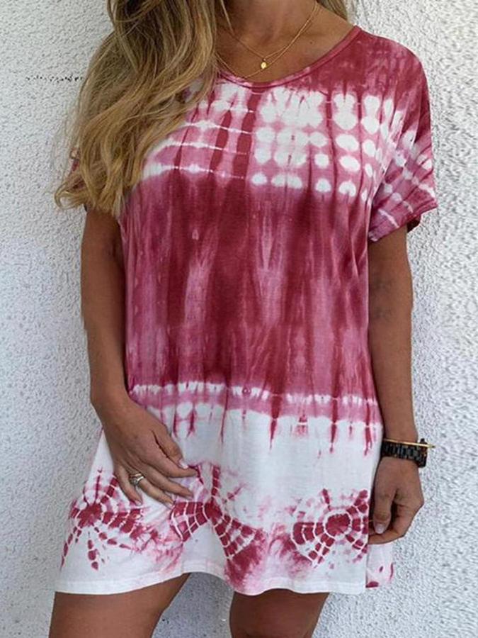 Gradient Round Neck Short Sleeve Dress - Mini Dresses - INS | Online Fashion Free Shipping Clothing, Dresses, Tops, Shoes - 10-20 - 19/06/2021 - color-light-blue