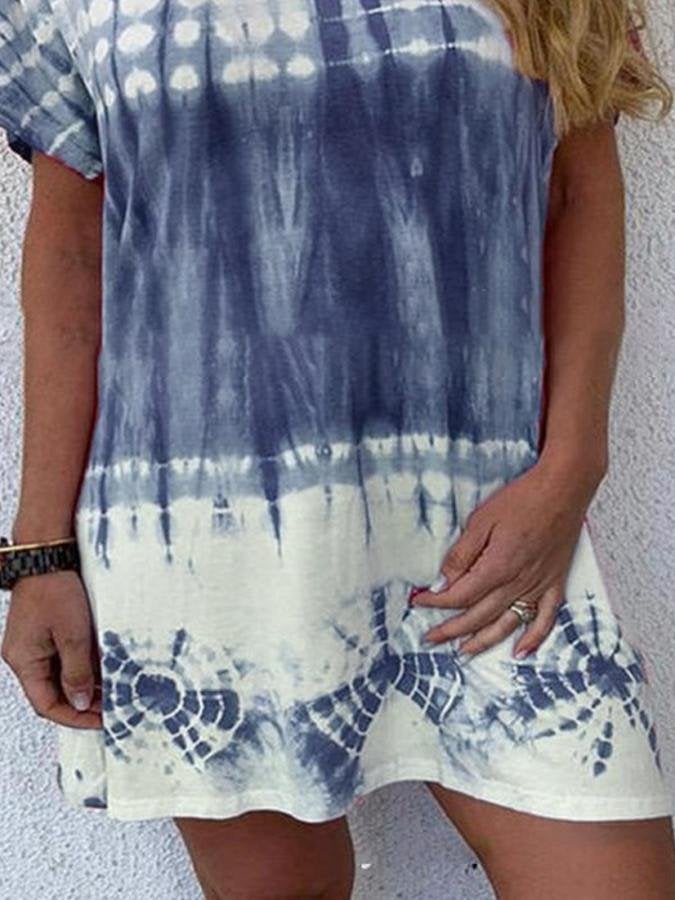 Gradient Round Neck Short Sleeve Dress - Mini Dresses - INS | Online Fashion Free Shipping Clothing, Dresses, Tops, Shoes - 10-20 - 19/06/2021 - color-light-blue