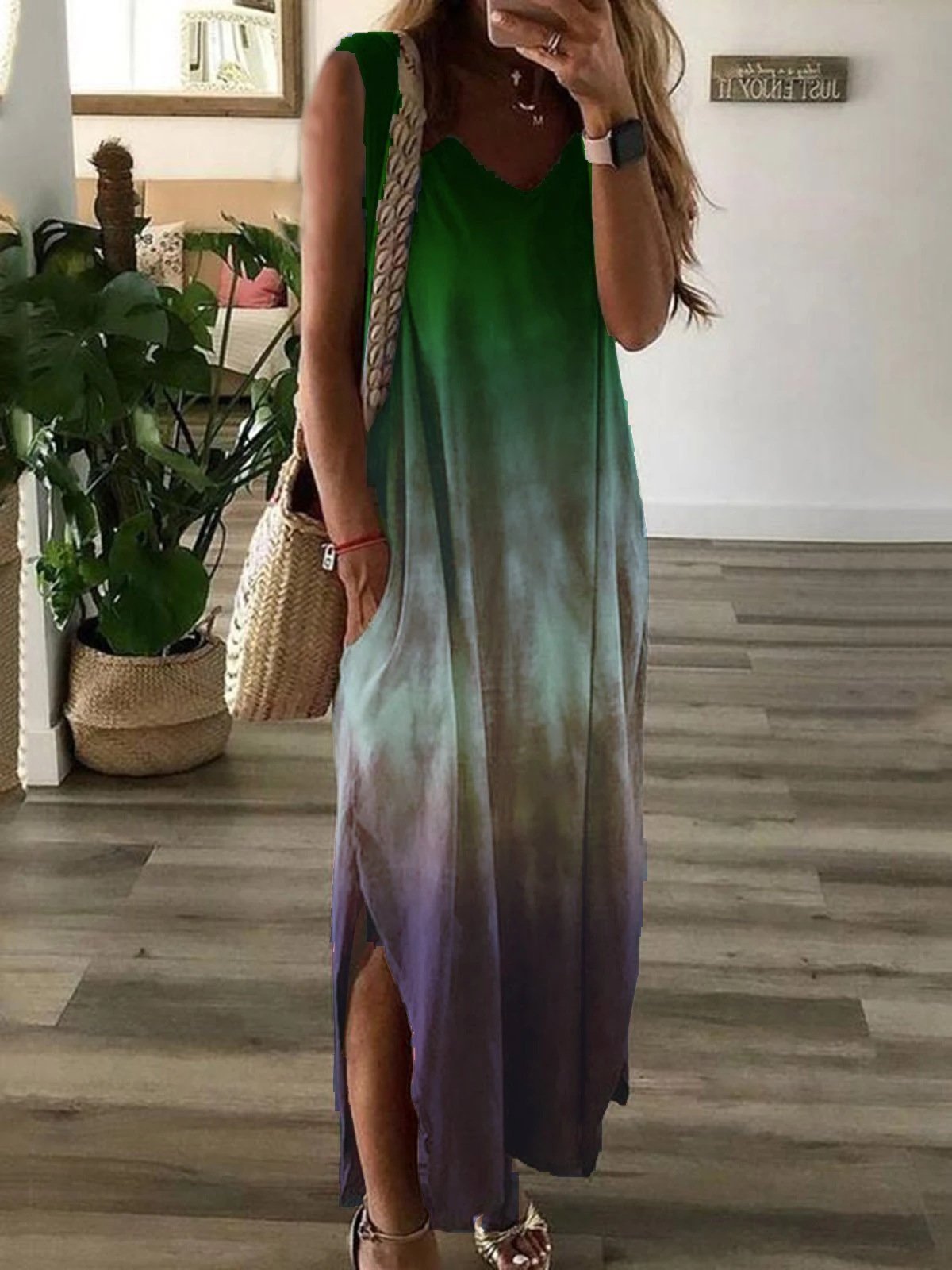 Gradient Tie-dye Print Sleeveless Long Dress - Maxi Dresses - INS | Online Fashion Free Shipping Clothing, Dresses, Tops, Shoes - 13/07/2021 - 20-30 - color-black