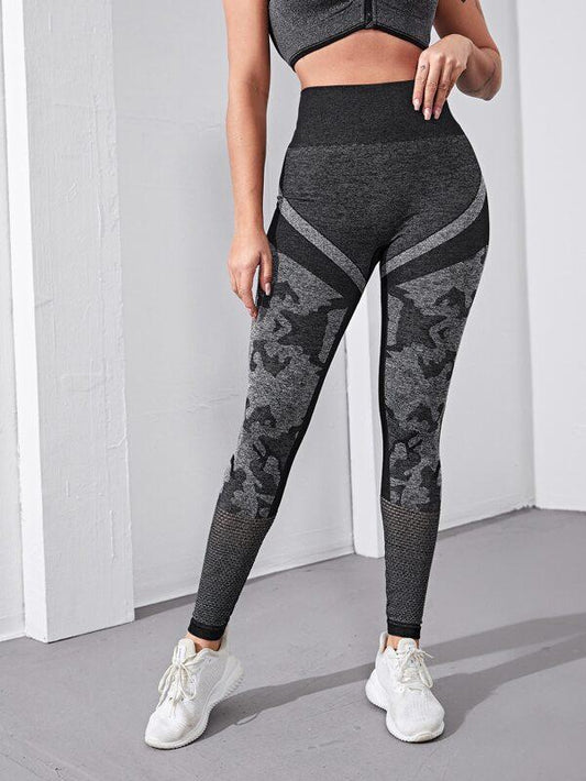Graphic Print Hallow Out Wide Band Waist Sports Leggings - INS | Online Fashion Free Shipping Clothing, Dresses, Tops, Shoes