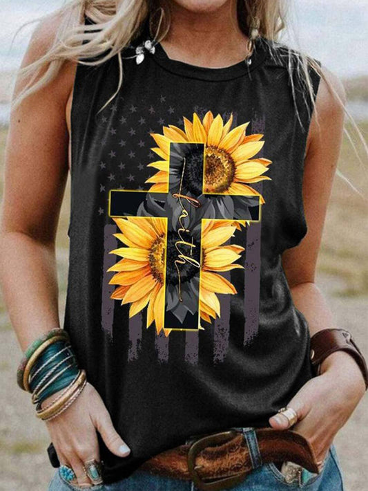 Graphic Print Round Neck Tank Top - Tanks & Camisoles - INS | Online Fashion Free Shipping Clothing, Dresses, Tops, Shoes - 24/05/2021 - Color_Black - Color_White