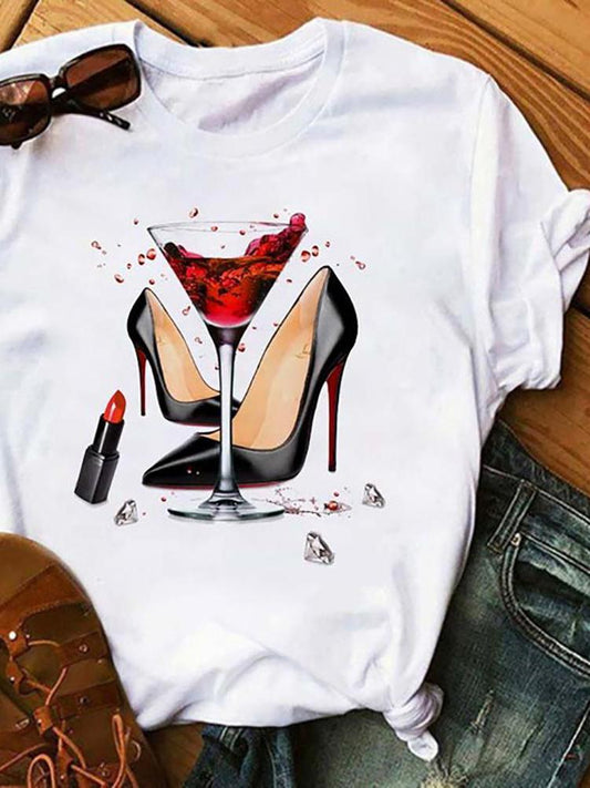 Graphic Print Short Sleeve Casual T-Shirt - T-Shirts - INS | Online Fashion Free Shipping Clothing, Dresses, Tops, Shoes - 27/04/2021 - Color_White - Season_Summer