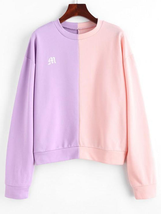 Graphic Two Tone Drop Shoulder Sweatshirt - INS | Online Fashion Free Shipping Clothing, Dresses, Tops, Shoes