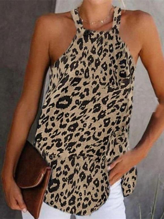 Halter Neck Pullover Round Neck Leopard Print Vest - Maxi Dresses - INS | Online Fashion Free Shipping Clothing, Dresses, Tops, Shoes - 17/07/2021 - 20-30 - color-brown