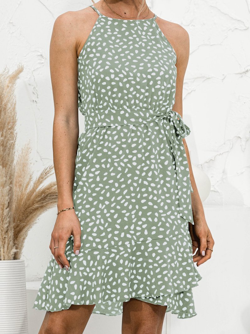 Halter Neck Ruffle Print Sleeveless Dress - Mini Dresses - INS | Online Fashion Free Shipping Clothing, Dresses, Tops, Shoes - 03/07/2021 - 20-30 - Category_Mini Dresses