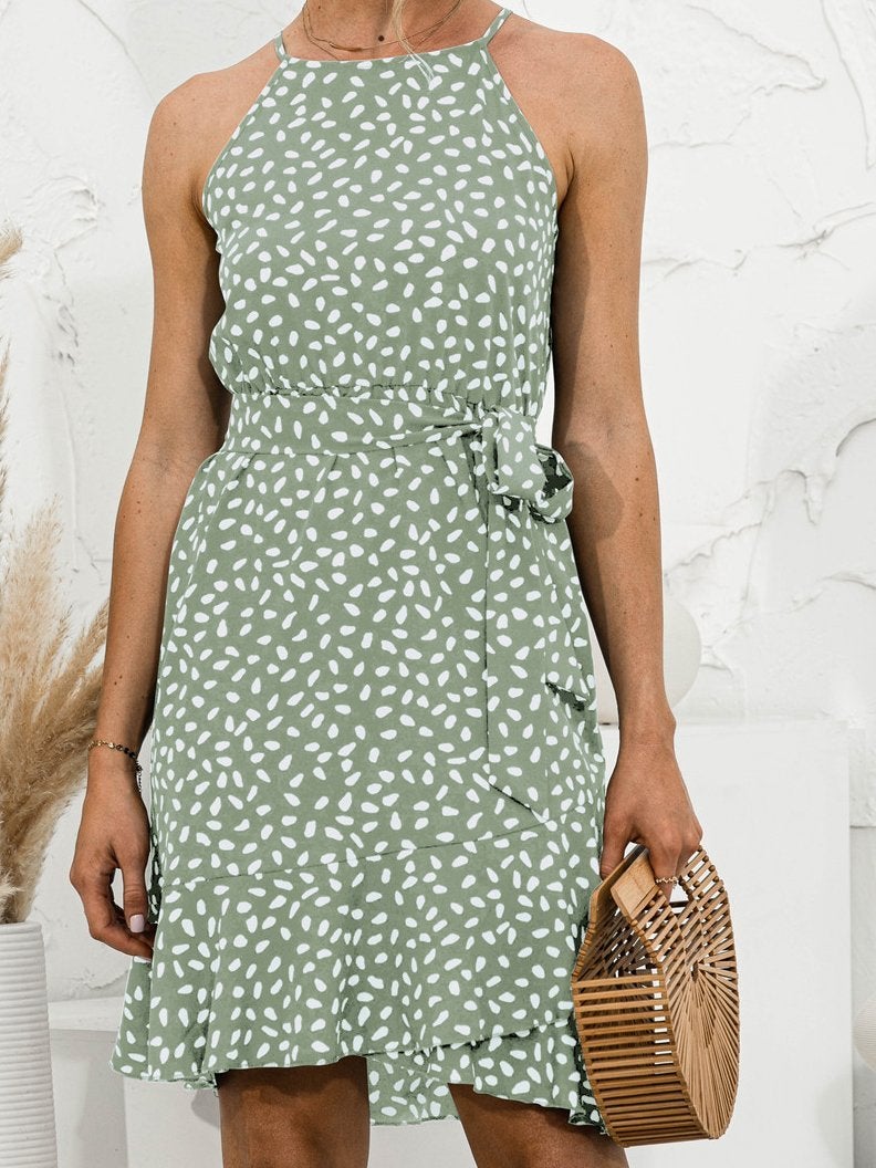 Halter Neck Ruffle Print Sleeveless Dress - Mini Dresses - INS | Online Fashion Free Shipping Clothing, Dresses, Tops, Shoes - 03/07/2021 - 20-30 - Category_Mini Dresses