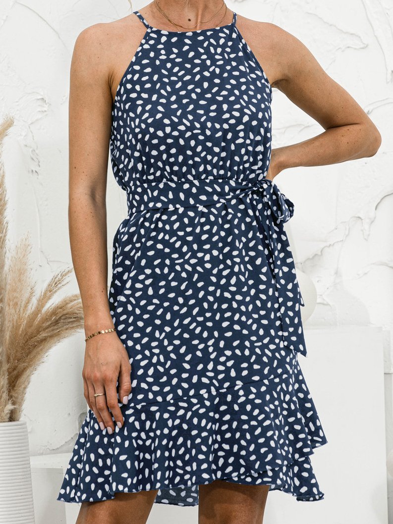 Halter Neck Ruffle Print Sleeveless Dress - Mini Dresses - INS | Online Fashion Free Shipping Clothing, Dresses, Tops, Shoes - 03/07/2021 - 20-30 - Category_Mini Dresses