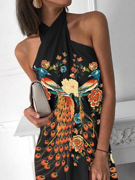 Halter Print Loose Irregular Casual Dress - Mini Dresses - INS | Online Fashion Free Shipping Clothing, Dresses, Tops, Shoes - 10/06/2021 - Category_Mini Dresses - Color_Black