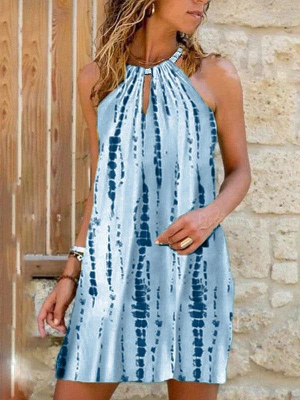 Halter Print Sleeveless Vest Dress - Mini Dresses - INS | Online Fashion Free Shipping Clothing, Dresses, Tops, Shoes - 10-20 - 28/06/2021 - color-blue
