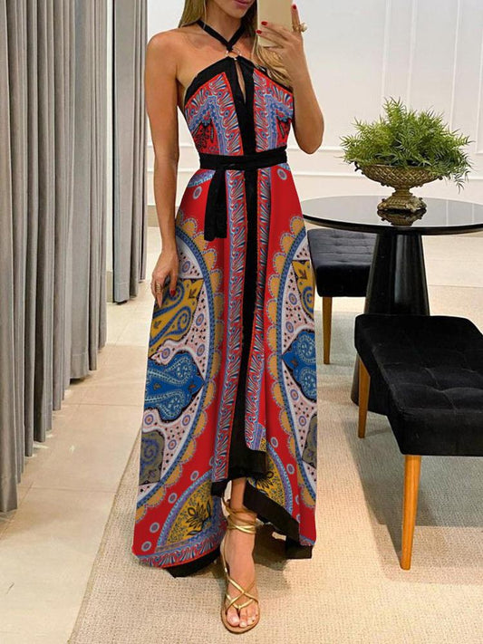 Halter Scarf Print High Slit Maxi Dress - Maxi Dresses - INS | Online Fashion Free Shipping Clothing, Dresses, Tops, Shoes - 28/04/2021 - Category_Maxi Dresses - Color_Red