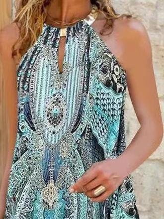 Halter Sleeveless Printed Casual Dress - Mini Dresses - INS | Online Fashion Free Shipping Clothing, Dresses, Tops, Shoes - 08/06/2021 - Category_Mini Dresses - Color_Blue