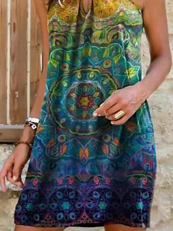 Halter Sleeveless Printed Casual Dress - Mini Dresses - INS | Online Fashion Free Shipping Clothing, Dresses, Tops, Shoes - 05/19/2021 - Category_Mini Dresses - Color_Green