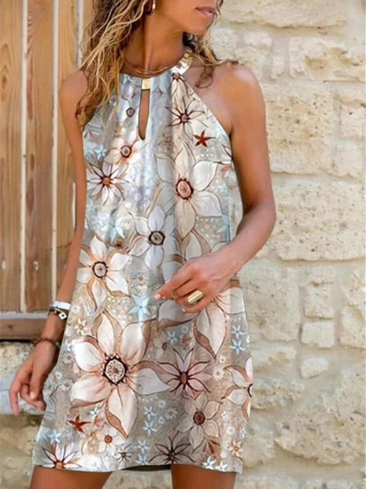 Halter Sleeveless Printed Casual Dress - Mini Dresses - INS | Online Fashion Free Shipping Clothing, Dresses, Tops, Shoes - 05/19/2021 - Category_Mini Dresses - Color_Green