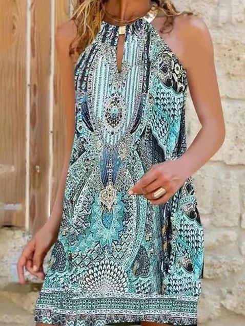Halter Sleeveless Printed Casual Dress - Mini Dresses - INS | Online Fashion Free Shipping Clothing, Dresses, Tops, Shoes - 08/06/2021 - Category_Mini Dresses - Color_Blue
