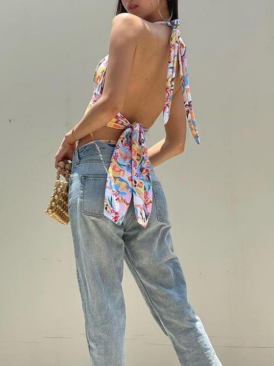 Halterneck Character Print Tie Rope Vest - Tank Tops - INS | Online Fashion Free Shipping Clothing, Dresses, Tops, Shoes - 05/07/2021 - 10-20 - color-multi