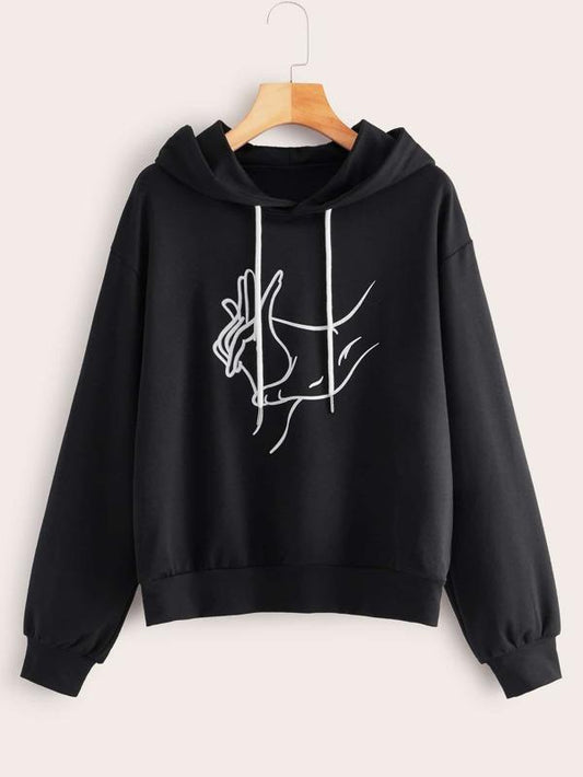 Hands Print Drop Shoulder Drawstring Hoodie - INS | Online Fashion Free Shipping Clothing, Dresses, Tops, Shoes