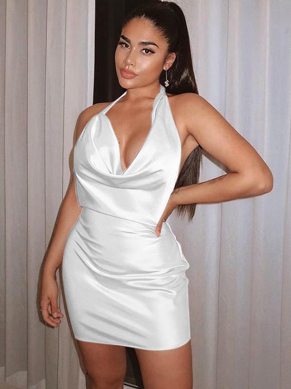 Hanging Neck Satin Backless Bodycon Party Mini Dress - Mini Dresses - INS | Online Fashion Free Shipping Clothing, Dresses, Tops, Shoes - 23/04/2021 - Catagory_Mini Dresses - Color_Black