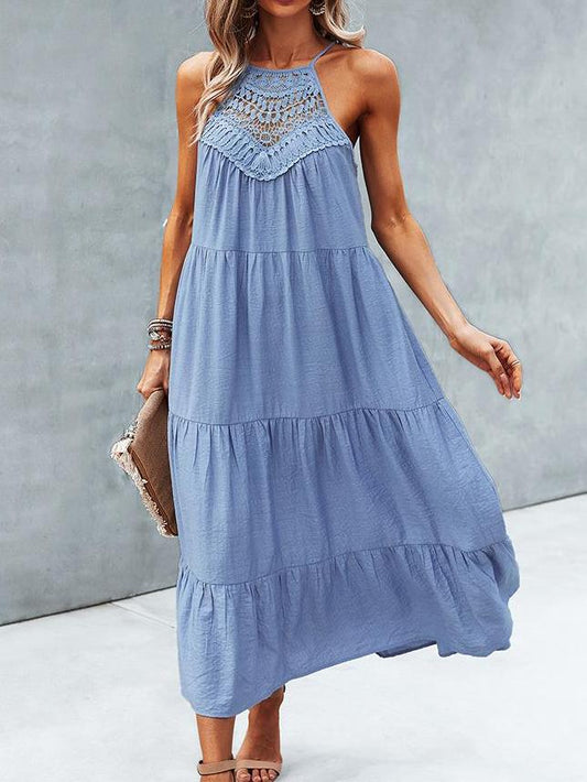 Hanging Neck Solid Color Stitching Big Swing Dress - Midi Dresses - INS | Online Fashion Free Shipping Clothing, Dresses, Tops, Shoes - 05/17/2021 - Category_Midi Dresses - Color_Army Green