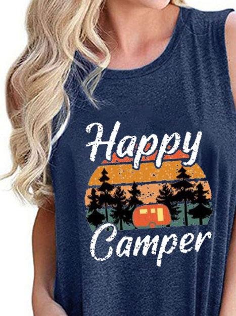 Happy Camper Print Crew Neck Tanks Tops - Tanks - INS | Online Fashion Free Shipping Clothing, Dresses, Tops, Shoes - 01/06/2021 - Category_Tanks - Color_Black