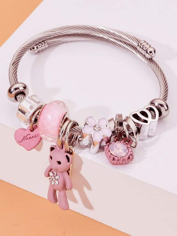 Heart & Bear Charm Bracelet - INS | Online Fashion Free Shipping Clothing, Dresses, Tops, Shoes