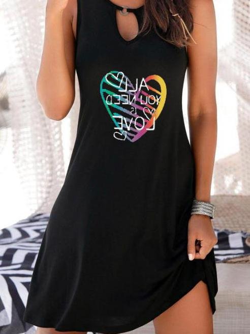 Heart Print Hollow Loose Sleeveless Dress - Mini Dresses - INS | Online Fashion Free Shipping Clothing, Dresses, Tops, Shoes - 10/06/2021 - Color_Black - Color_Blue